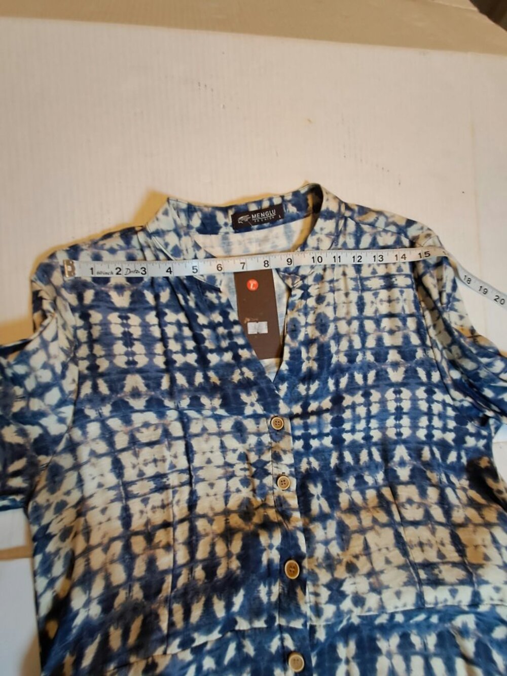 Menglu Tie Dye Shirt Dress Blue White L NWT - Picture 8 of 9